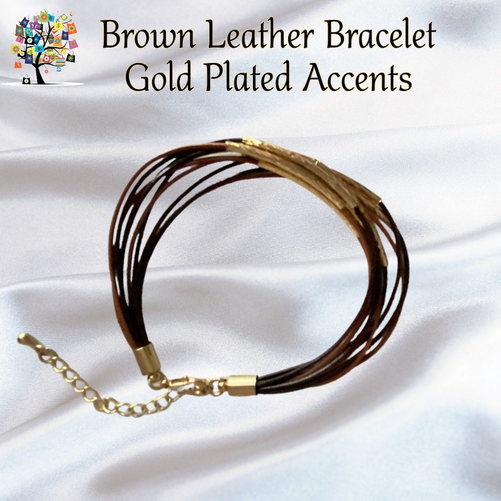 Leather Bracelet in Brown with Gold Accents